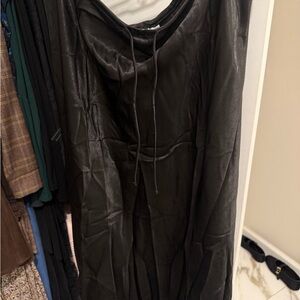 Black maxi Satin drawstring slip skirt